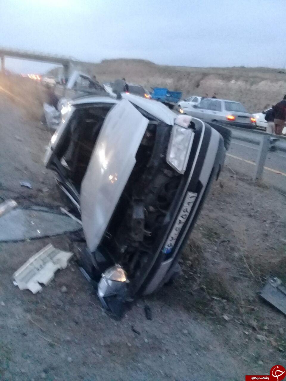 سرعت غیرمجاز و واژگونی پژو در اردبیل + تصاویر