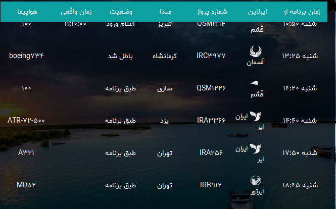 پرواز&zwnj;های فرودگاه بندرعباس شنبه ۲۴ آذر ۹۷