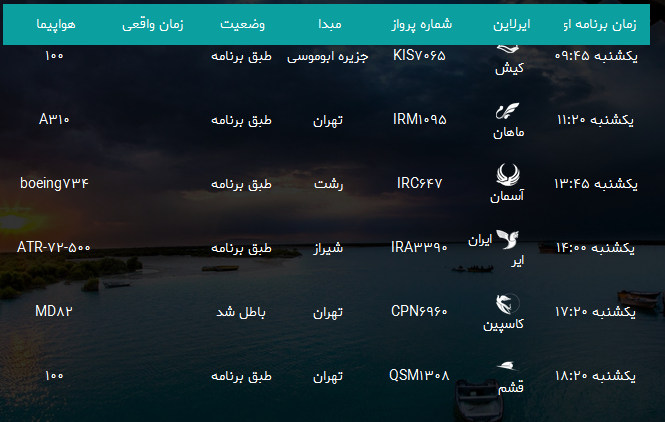 پرواز&zwnj;های فرودگاه بندرعباس یکشنبه ۲۵ آذر ۹۷