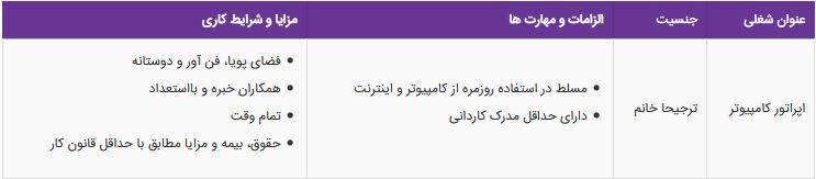 استخدام اپراتور کامپیوتر خانم در شرکت سازه&lrm;های اطلاعاتی راژما