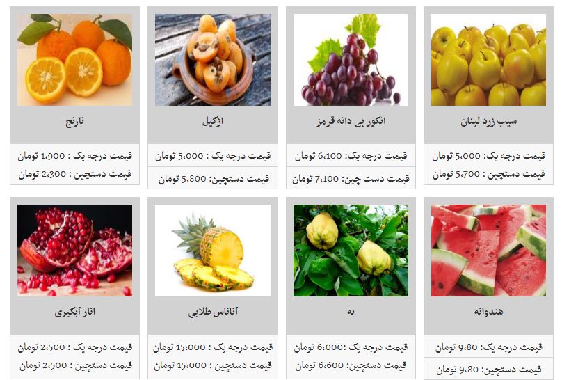 قیمت انواع میوه در میادین میوه و تره بار