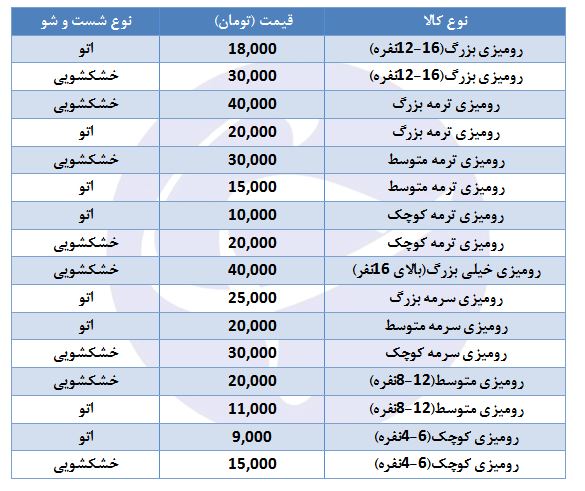 شست و شوی رومیزی چقدر هزینه دارد؟