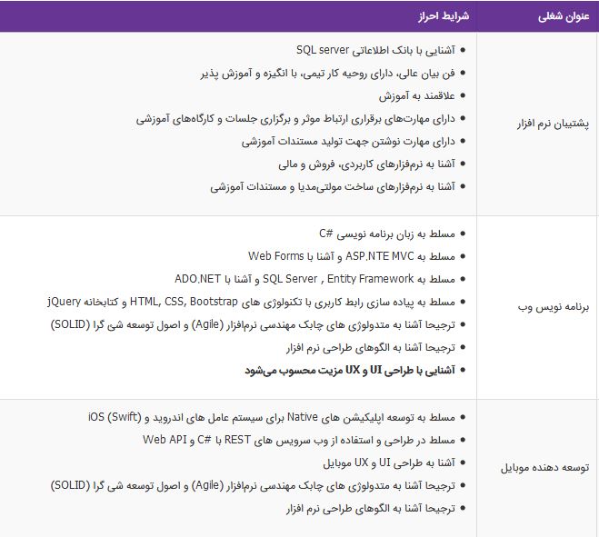 استخدام پشتیبان نرم افزار،برنامه نویس وب،توسعه دهنده موبایل