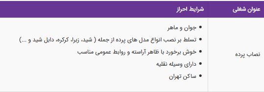 استخدام نصاب پرده در یک شرکت معتبر تولیدی، بازرگانی در تهران