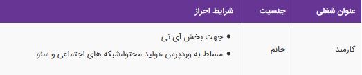 استخدام کارمند خانم با حقوق و بیمه در شرکت سئوبرتر در تهران