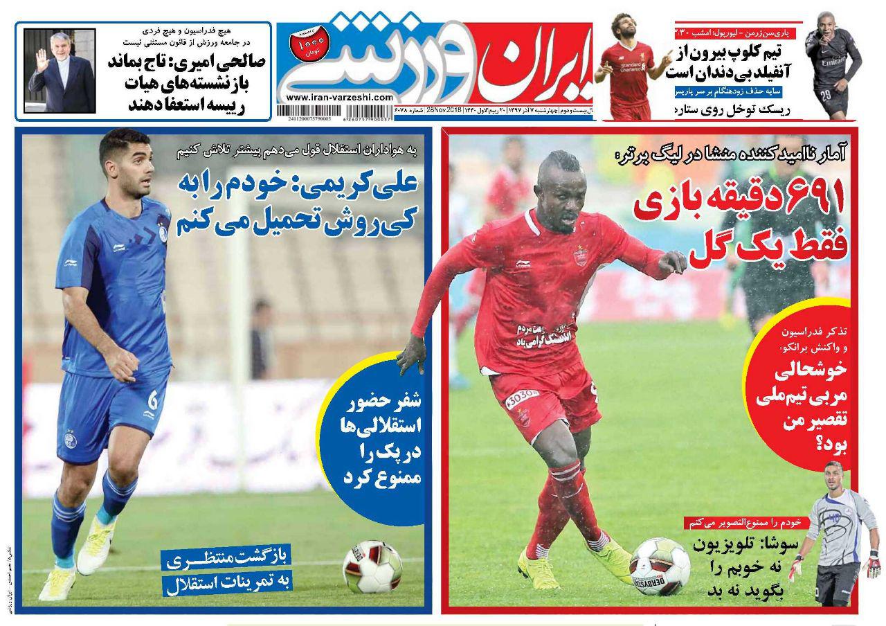 روزنامه&zwnj;های ورزشی هفتم آذر