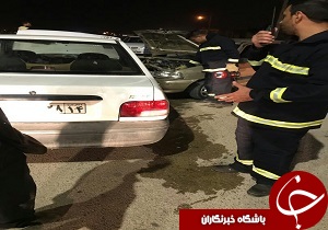 تصادف شاخ به شاخ دو دستگاه خودرو پراید