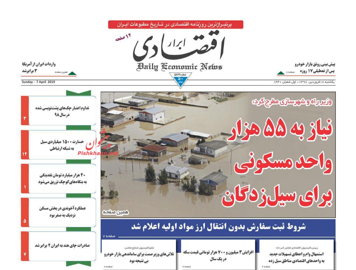صفحه نخست روزنامه&zwnj;های اقتصادی ۱۸ فروردین ماه
