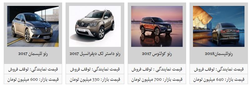جدیدترین قیمت محصولات رنو در بازار