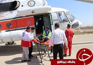 انتقال هوایی زن باردار از اردوگاه سیل زدگان آهودشت به اهواز
