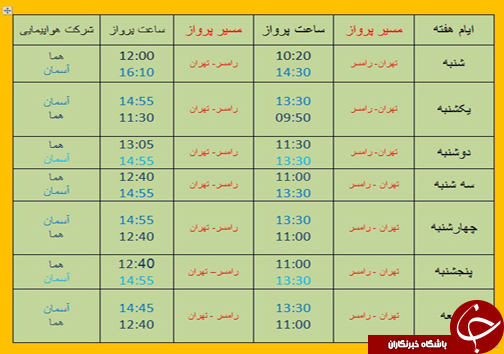 پرواز&zwnj;های دوشنبه ۲۶ فروردین ماه فرودگاه&zwnj;های مازندران