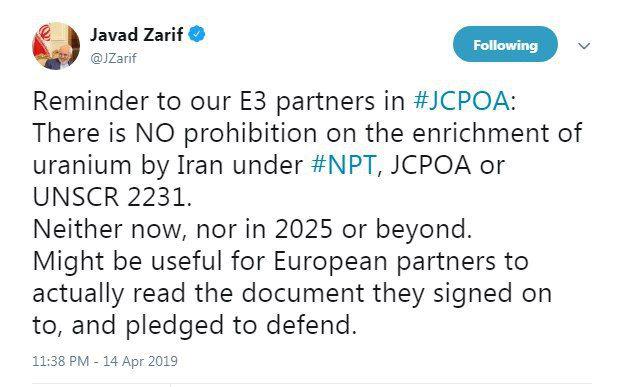 هیچ منعی برای غنی&zwnj;سازی ایران وجود ندارد