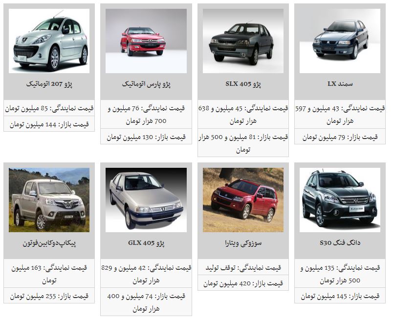 قیمت خودروهای داخلی