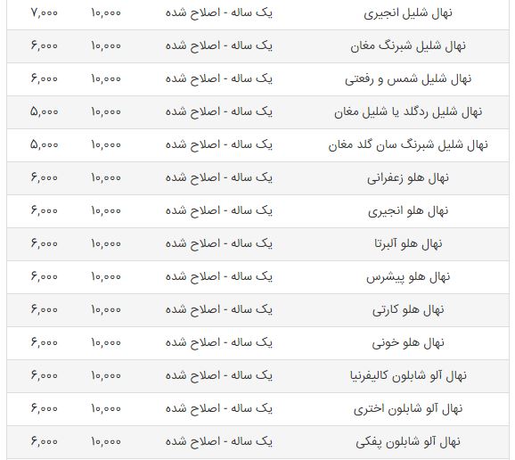 قیمت نهال و بذر در بازار