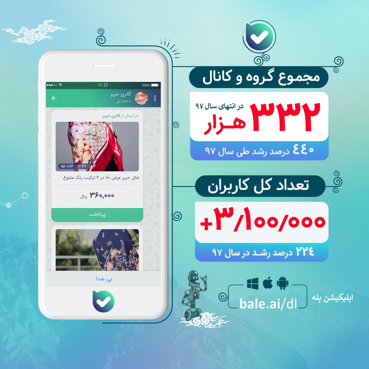 سال گذشته ۲۶ میلیون تراکنش انتقال پول در پیامرسان بله انجام دادند