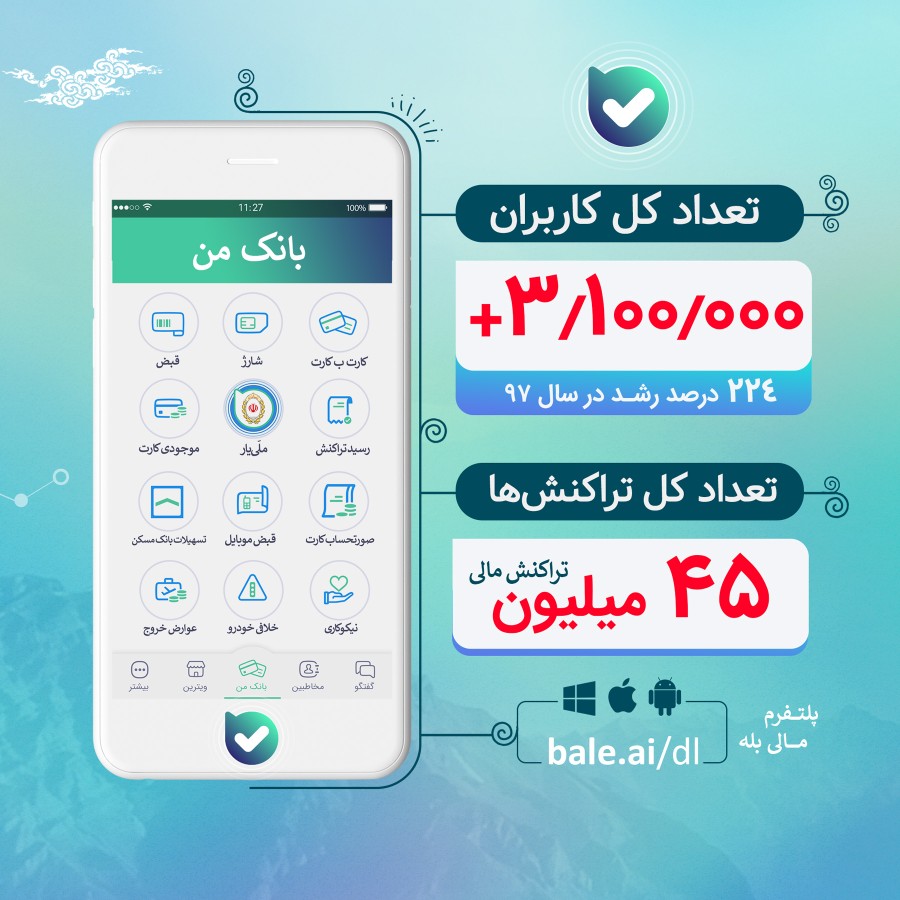 سال گذشته ۲۶ میلیون تراکنش انتقال پول در پیامرسان بله انجام دادند