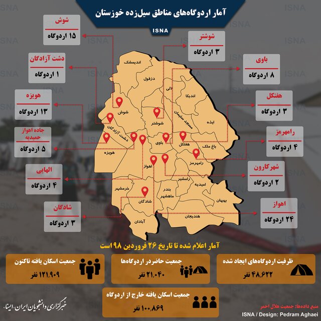 آمار اردوگاه&zwnj;های مناطق سیل&zwnj;زده خوزستان + اینفوگرافیک