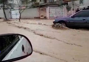 جاری شدن سیلاب در معابر شیراز + فیلم