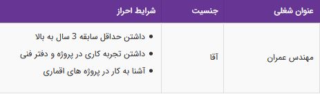 استخدام مهندس عمران آقا در یک شرکت معتبر عمرانی در تهران