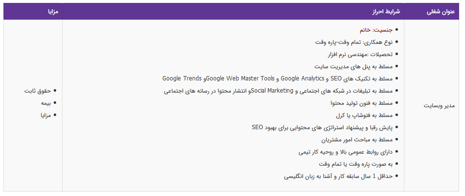 استخدام مدیر وبسایت در یک شرکت معتبر