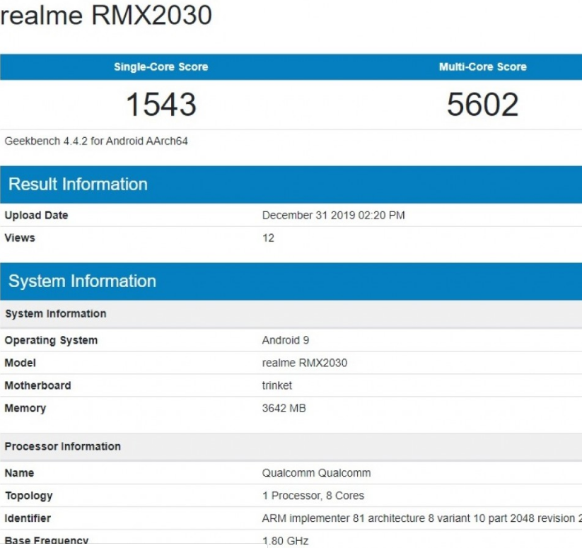نتایج آزمایش گوشی Realme 5i مشخصات آن را فاش کرد