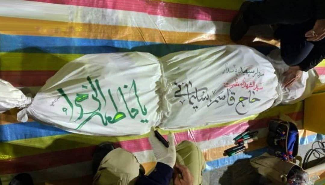 اولین تصویر از پیکر شهید سپهبد حاج قاسم سلیمانی در فرودگاه اهواز