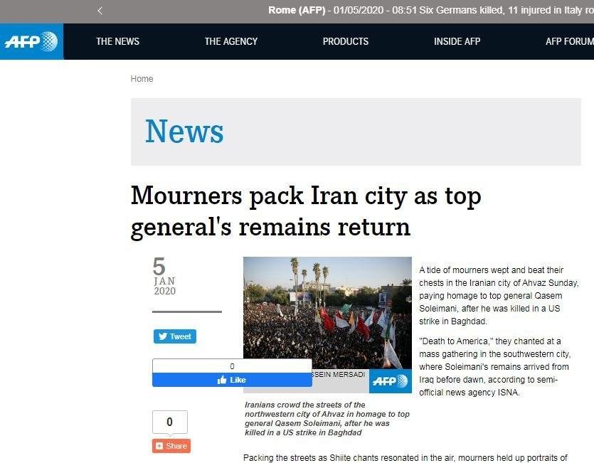 بازتاب تشییع پیکر سردار سلیمانی در اهواز در رسانه&zwnj;های جهان