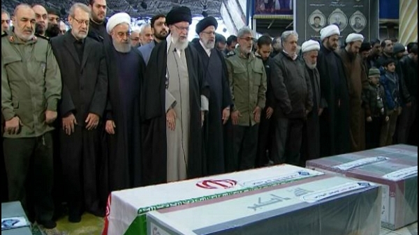 حضور روحانی در مراسم تشییع پیکر شهید سپهبد قاسم سلیمانی و شهدای مجاهد مقاومت