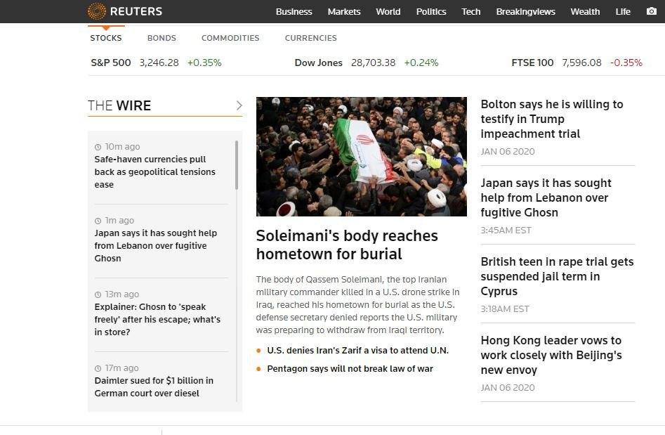 بازتاب جهانی مراسم تشییع سردار سلیمانی در زادگاهش