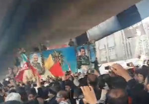 گلباران پیکر شهیدان سپهبد سلیمانی و سردار پورجعفری + فیلم