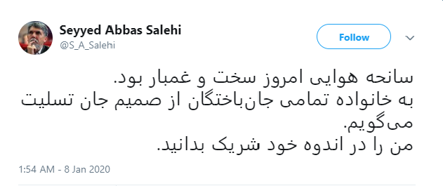 پیام تسلیت وزیر ارشاد در پی سقوط هواپیمای مسافربری