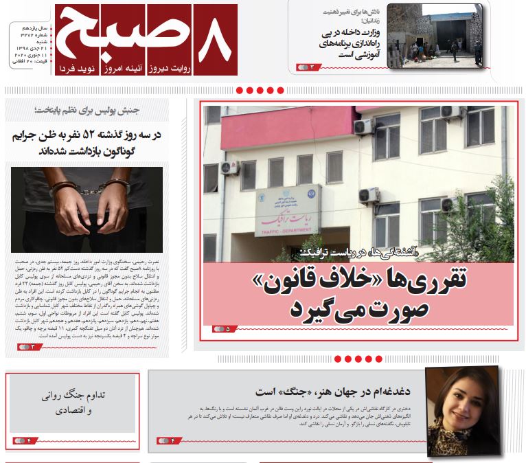 تصاویر صفحه اول روزنامه های افغانستان/ ۲۱ جدی