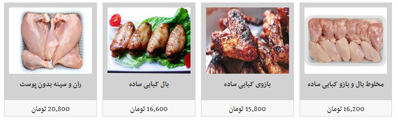 قیمت انواع گوشت مرغ قطعه بندی،بسته بندی در غرفه های تره بار