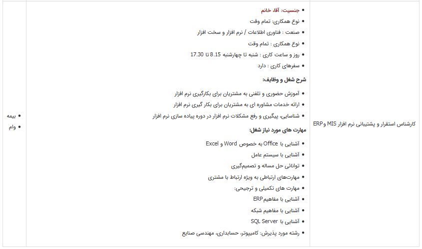 کارشناس پشتیبانی نرم افزار MIS در یک شرکت معتبر