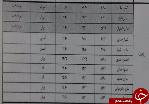 پرواز&zwnj;های پنجشنبه ۲۶ دی ماه فرودگاه&zwnj;های مازندران