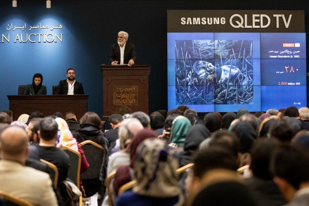 شبی پرفروغ برای هنر نقاشیخط در حراج تهران/ رکورد هنر انقلاب توسط حسن روح الامین شکسته شد