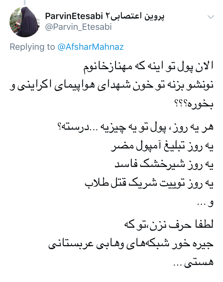 نظر کاربران به پست جنجالی مهناز افشار درباره هواپیمای اوکراینی؛ چند می&zwnj;گیری توئیت می&zwnj;زنی؟