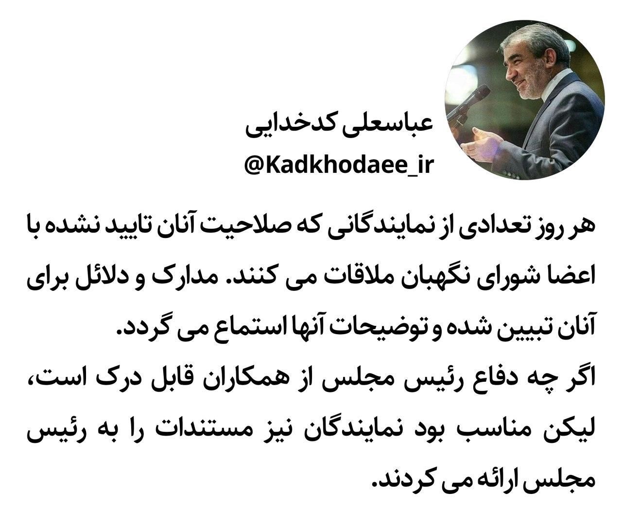 کدخدایی: نمایندگان رد&zwnj;صلاحیت شده با اعضای شورای نگهبان ملاقات می&zwnj;کنند