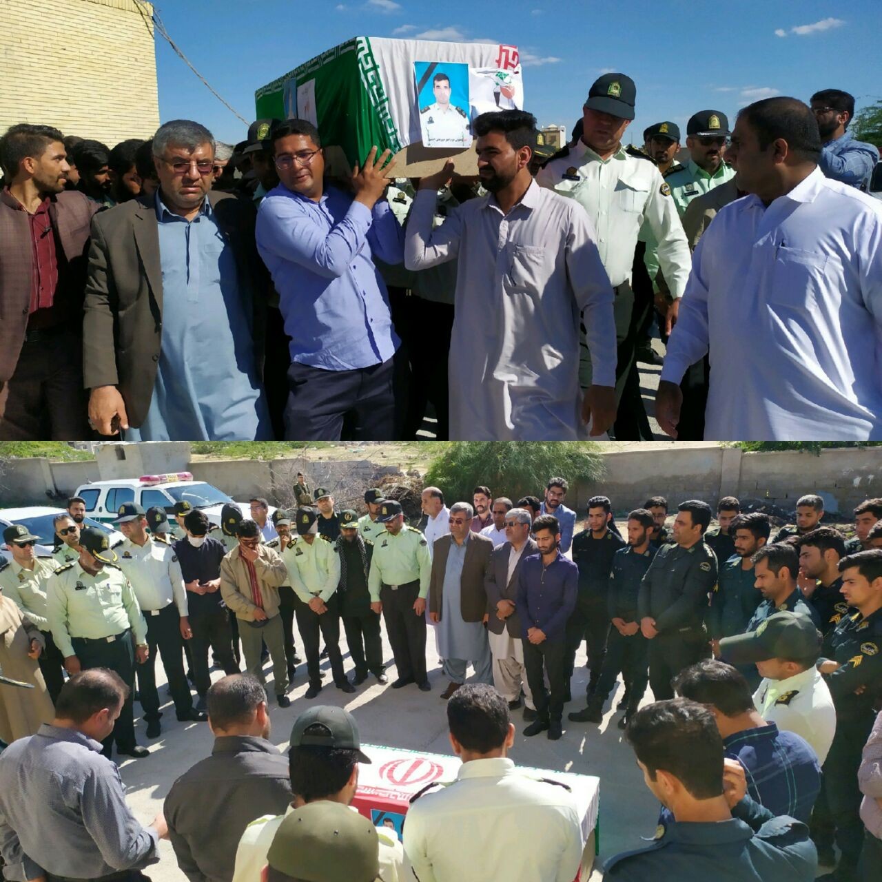 بدرقه پیکر مطهر مامور پاسگاه انتظامی زرآباد کنارک در بندر چابهار