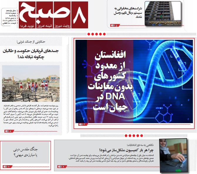 تصاویر صفحه اول روزنامه های افغانستان/ ۸ جدی