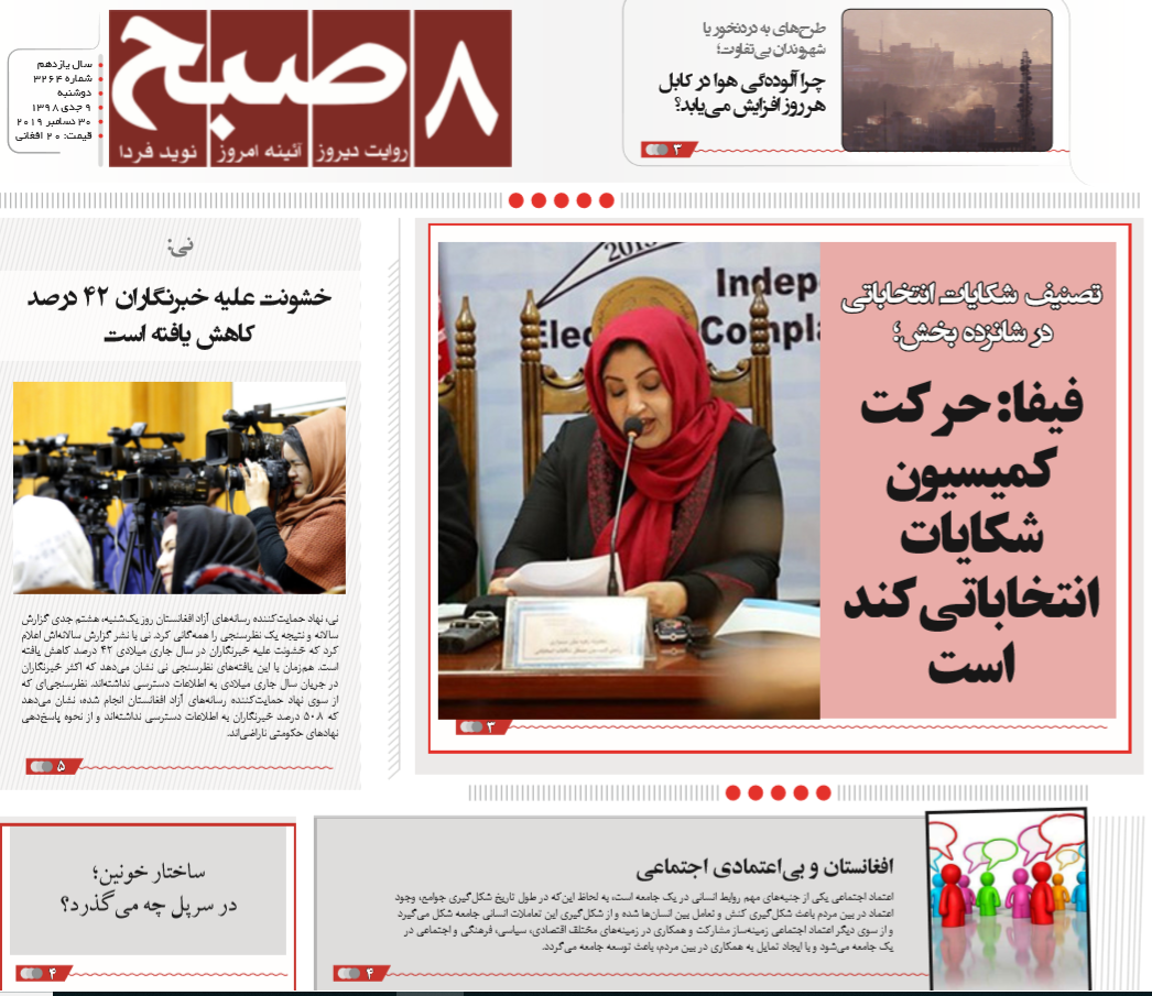 تصاویر صفحه اول روزنامه های افغانستان/ ۹ جدی