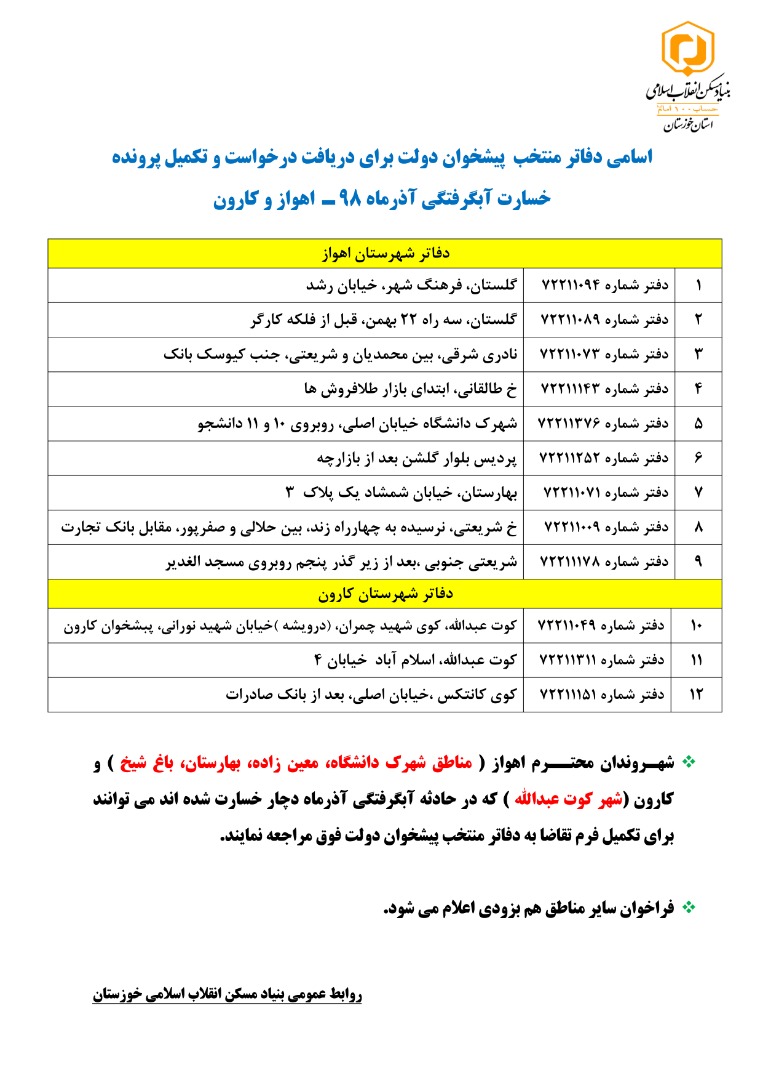 آسیب دیدگان از آبگرفتگی اهواز و کارون به کجا مراجعه کنند؟