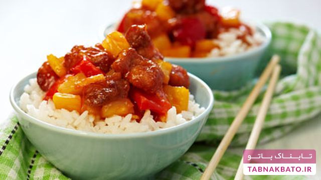 خوراک مرغ چینی با طعم ترش و شیرین خوراک مرغ چینی با طعم ترش و شیرین