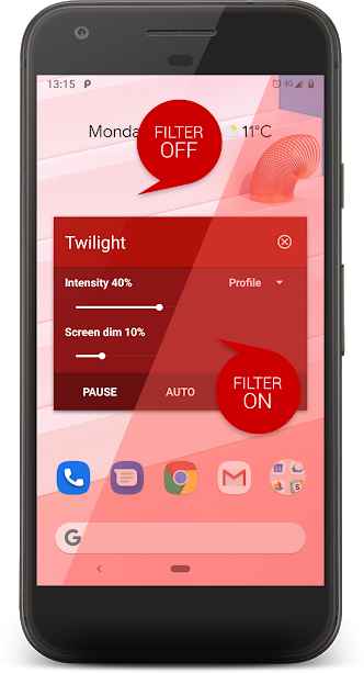 دانلود Twilight: Blue light filter PRO 11.1 - برنامه فیلتر هوشمند نور آبی نمایشگر Chrome Browser