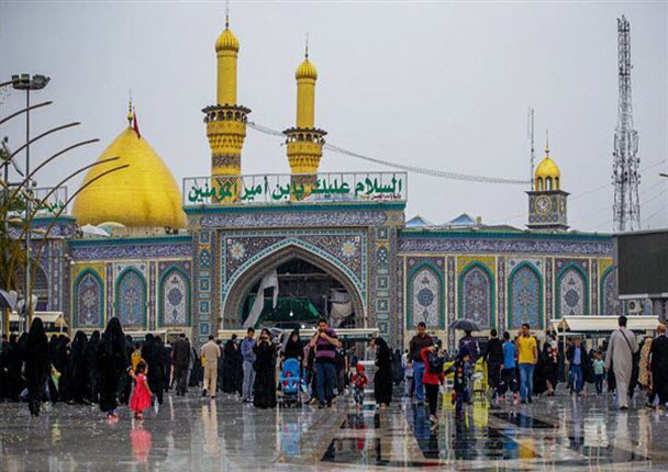 تصویری متفاوت از حرم حضرت عباس(ع) غرق در باران