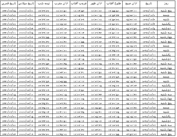 اوقات شرعی اسفند ماه ۹۸ به افق خرم آباد