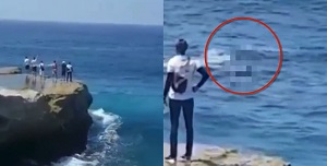 سلفی مرگبار گردشگر روی صخره بلند ساحل
