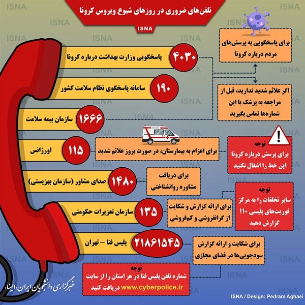تلفن&zwnj;های ضروری در روزهای شیوع ویروس کرونا + اینفوگرافیک