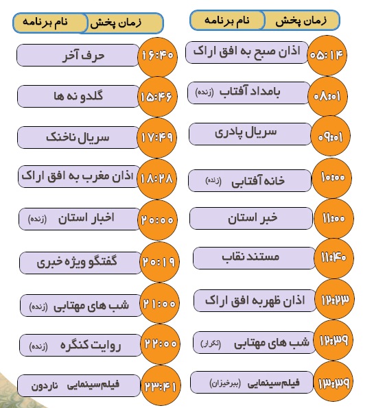 برنامه&zwnj;های سیمای شبکه آفتاب در چهاردهم اسفند ماه ۹۸