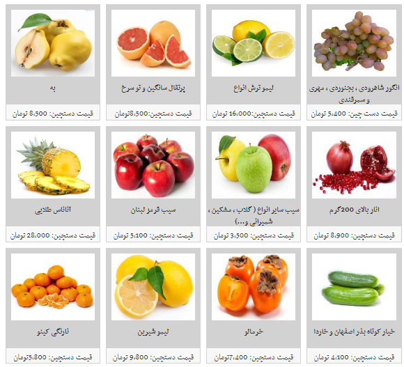 قیمت انواع میوه دستچین در غرفه های تره بار چقدر است ؟